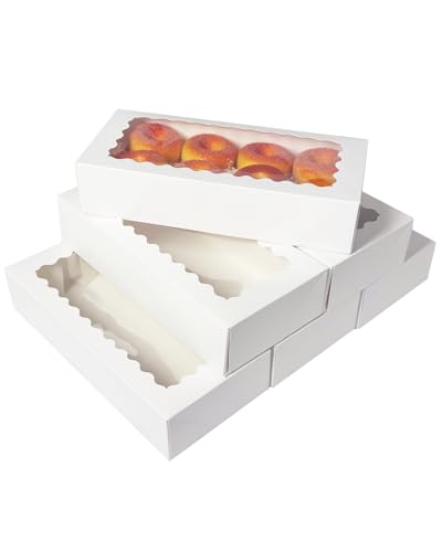 qiqee Auto-pop up 12x5.5x2.5 Inch White Cookie Box with Window 30Pcs Pastry Macaron Bakery Box For Packaging