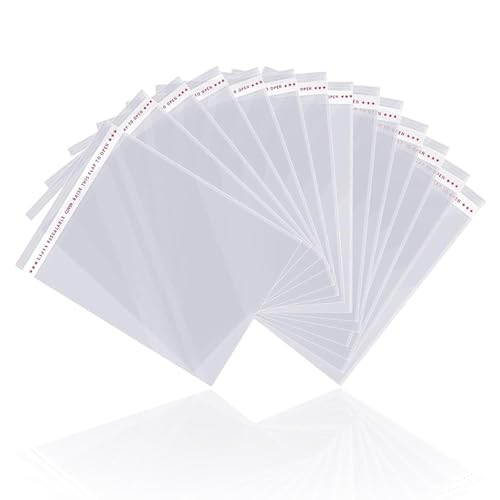 LonlyEagle 200 Pcs 5-1/2'' x 7-1/2'' Self Sealing Cellophane Bags，Clear Cellophane Cello Bags，Fit 5 X 7 Inch Cards Photos，...
