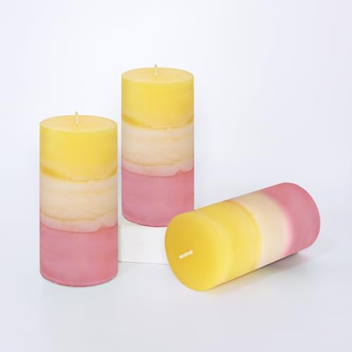 FLAVCHARM Sweet Honeysuckle Scented 3x6 Inch Pillar Candles Yellow White Pink Layered Aesthetic Decorative Home fragrances...