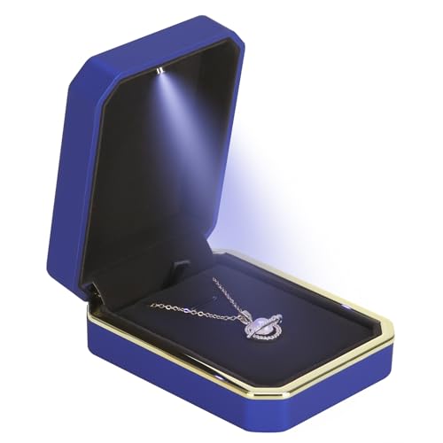 Luxury LED Pendant Necklace Gift Box with LED Light, Velvet Jewelry Storage Display Case for Proposal Engagement Wedding A...