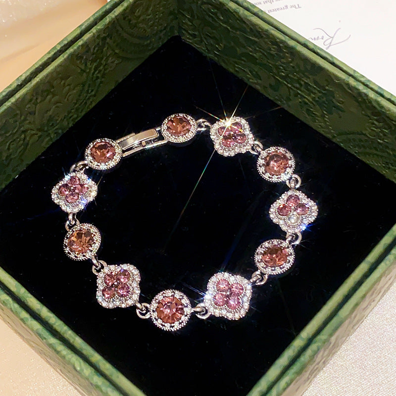 French Style Oval Zircon Bracelet For Women Sweet Luxury Bangle Wedding Party Fashion Jewelry