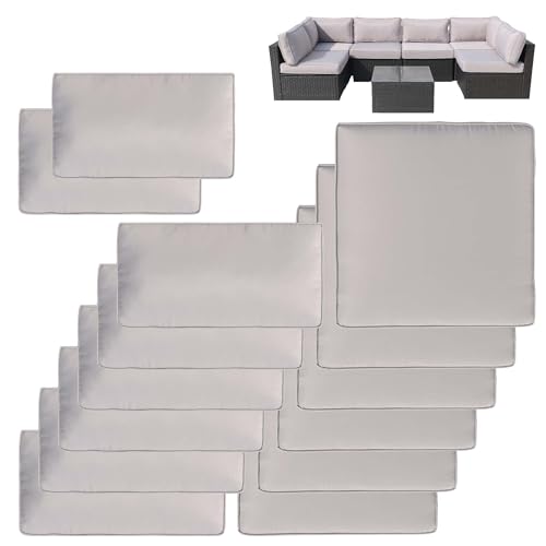 VIXLON 14Pcs Patio Cushion Covers Replacement Splashproof UV-Resistant Inelastic Covers with Zippers, Max Compatible 25.6x...
