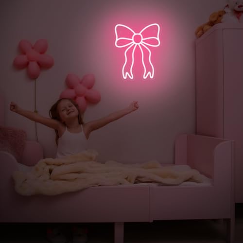 Retisee Pink Bow LED Neon Sign Bedroom Women Room Neon Light Sign Coquette Aesthetic Home Wall Preppy Dorm Beauty Room Sal...