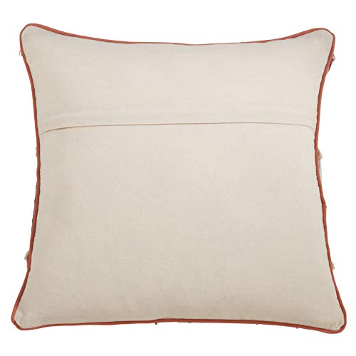 SARO LIFESTYLE Beechums Collection Block Print Embroidered Fringed Poly Filled Pillow, 22", Blue
