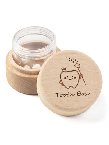 iwoohome Tooth Fairy Box for Girls and Boys Wooden Cute Tooth Box with Transparent acrylic bottle, Lost Teeth Storage for ...