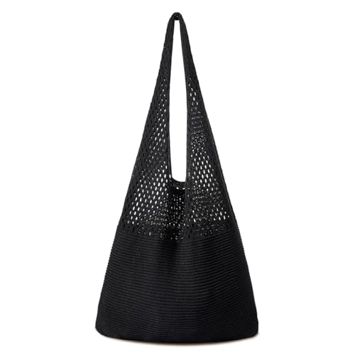 Pleneal Crochet Tote Bag, Mesh Beach Bag, Knitted Shoulder Beach Bags for Women Vacation Aesthetic Hobo Tote Bags