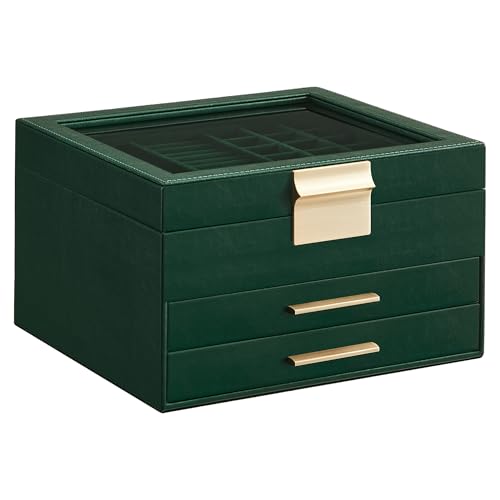 SONGMICS GISELLA Collection - Jewelry Box Organizer, 3-Layer Jewelry Storage with 2 Drawers, Shiny Metal Hardware, Glass L...