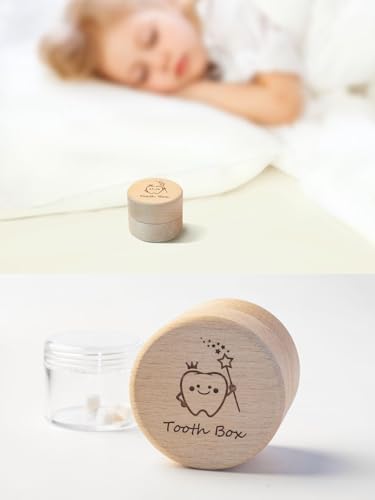 iwoohome Tooth Fairy Box for Girls and Boys Wooden Cute Tooth Box with Transparent acrylic bottle, Lost Teeth Storage for ...