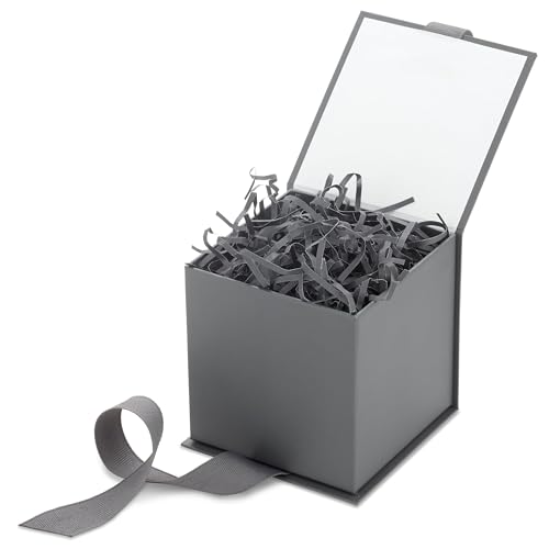 Hallmark Small Gift Box with Bow and Shredded Paper Fill (Gray 4 inch Gift Box) for Weddings, Graduations, Birthdays, Fath...