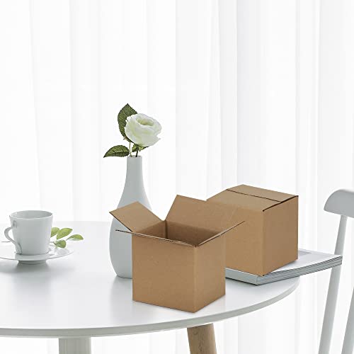 GHEIR 4x4x4 inches Shipping Boxes 50 Pack, Kraft Corrugated Small Cardboard Boxes for Mailing Packing, Brown