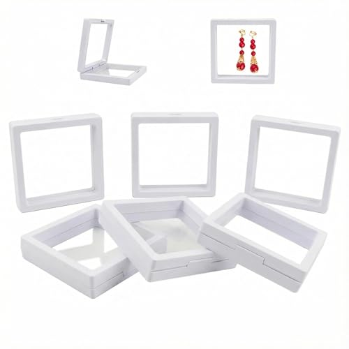 Chiegeguu 6 Pack 3D Floating Display Case, Clear Jewelry Display Box with Suspended Film, Transparent Storage Holder for R...