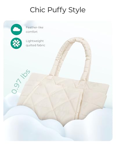 BAGSMART Tote Bag for Women, Puffer Tote Bag with Zipper, Large Quilted Shoulder Bag with Compartments for Travel, Work, Gym
