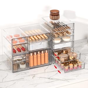 Makeup Drawer Storage Organizer with 13 Drawers, 3 Set Acrylic Office Desk Organization and Storage, Dustproof Drawer Orga...
