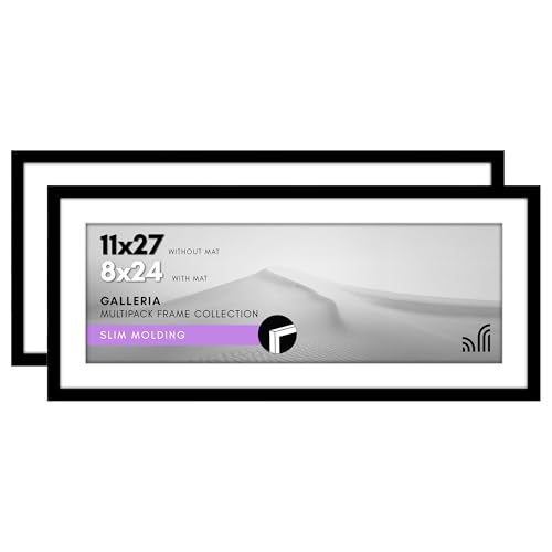 Americanflat 11x27 Picture Frame with Polished Plexiglass - Set of 2 - Use as 8x24 Frame with Mat or Display 11x27 Photo W...