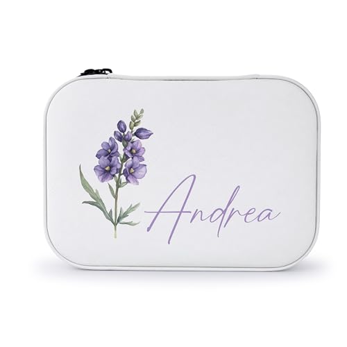 Custom Leather Jewelry Box with Name & Birth Flower Month, Birthday Gifts for Women, Personalized Jewelry Travel Case - Cu...