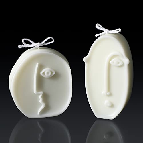Roowest 2 Pcs Shaped Candles Cool Candles Aesthetic Weird Face Geometric White Decorative Sculpture Scented Soy Wax Fun Mo...