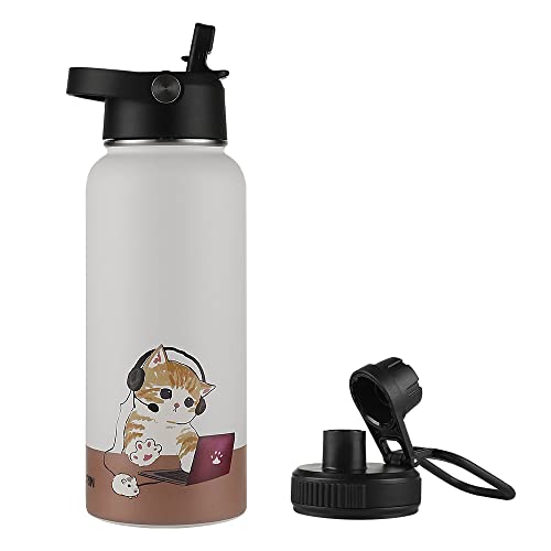 Funkrin Insulated Water Bottle with Straw Lid & Spout Lid, 32oz Personalized Vacuum Stainless Steel Travel Mug, Leak Proof...