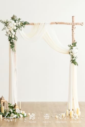 Ling's moment Artificial Wedding Arch Flowers Kit Pack of 4, 2pcs Hanging Silk Flowers Arrangement 2pcs Chiffon Drapes Cer...