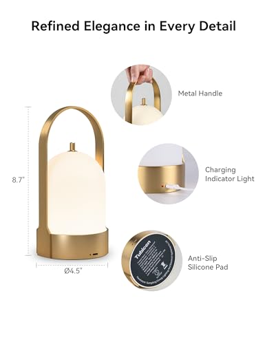 Tubicen Rechargeable Table Lamp Waterproof Outdoor Lantern Portable 4000mAh Battery Operated Camping Lamp Brass 4-Level To...
