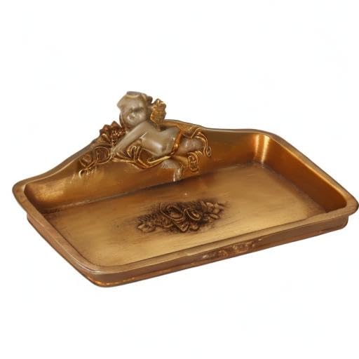 S-MANTIS Vintage Tray Antique Trinket Dish, Small Rectangular, Ring Holder With Cherub and Floral Design,Jewelry Or Cosmet...