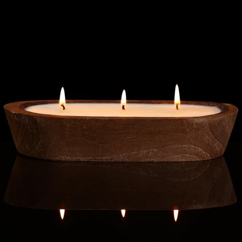 Scented Candles for Home, YeeQue Lavender Candle with Large Wooden Bowl Design for Women,Girl Birthday Gift 3 Wicks, 12oz