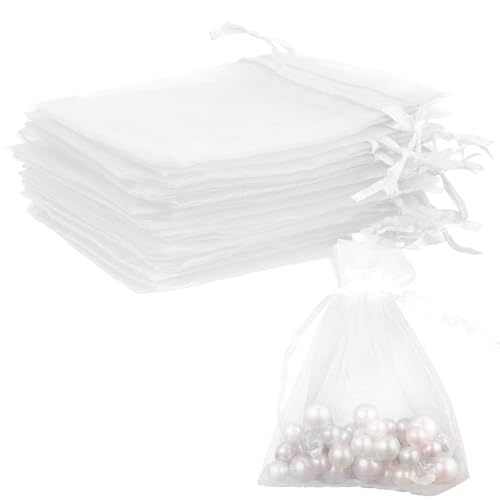 Organza Bags, White Organza Bags, 50Pcs, Sheer Organzas Bag 3 x 4 inch, Jewelry Gift Bags, Party Favor Bags with Drawstrin...