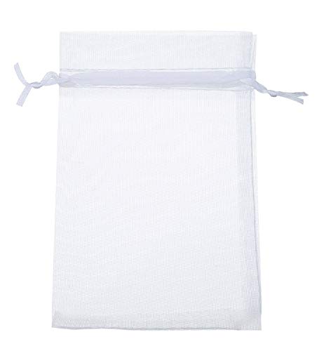 Wudygirl 100 PCS 4x6 Inches Drawstring Organza Bag White Jewelry Pouches Baby Shower Party Wedding Favor Bags (White 100 p...