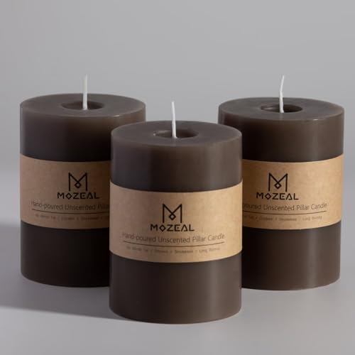 MOZEAL 3" x 4" Hand-Poured Unscented Candle, Dripless Pillar Candle Set of 3, Long Clean Burning, Approx 72 Hours Burn Tim...