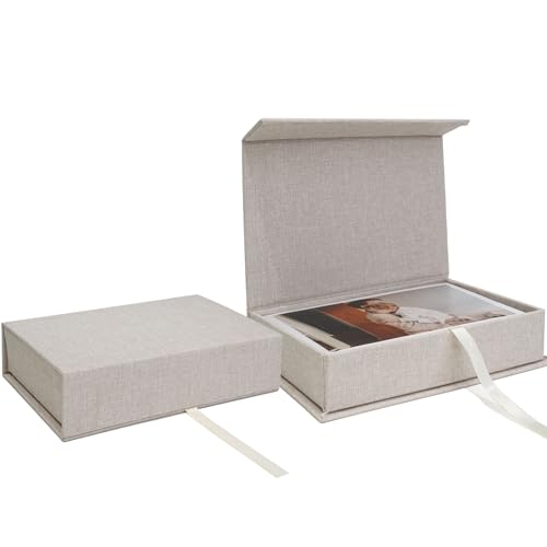Vienrose Linen 4" x 6" Photo Cases and Postcard Keeper Storage Container Box 1Pcs for Photo, Postcard, Decorative Paper, B...