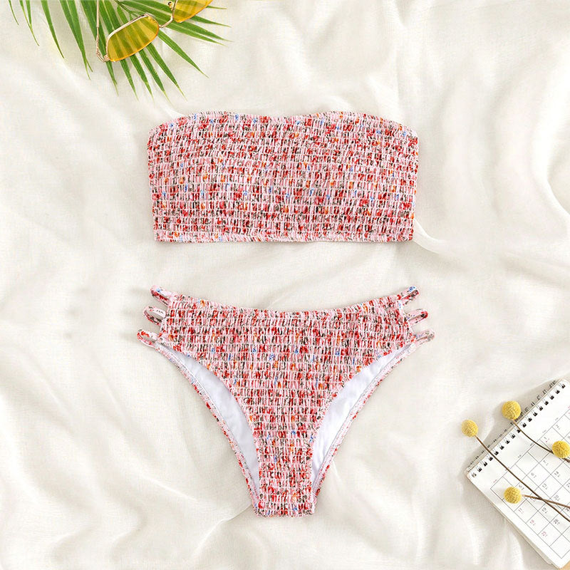 Floral Strapless Beauty Back Split Swimsuit