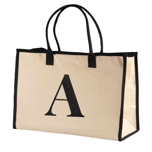Salt Earth Personalized Initial Tote Bag for Women, Large Beach Grocery Utility Tote, Custom Monogram Shopping Bag.