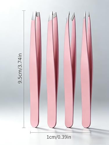 Tweezers for women facial hair, Stainless Steel Pink Tweezers Set for Eyebrows, Facial Hair, Splinter & Ingrown Hair Remov...