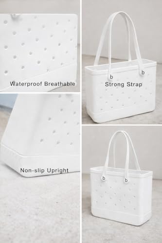 Waterproof Beach Bag Large Pool Tote with Free Charm Gift - EVA Beach Bag for Women, Sand-Free Summer Vacation Bag with Ha...
