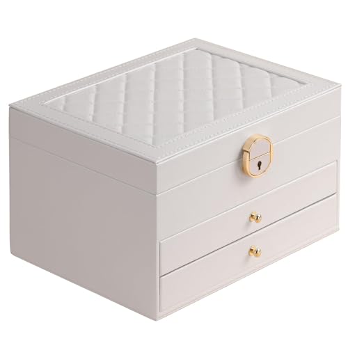 GUOER Jewelry Box for Women Girl Wife 3 Layers Large PU Leather Jewelry Organizer Storage Case with Two drawers Display fo...