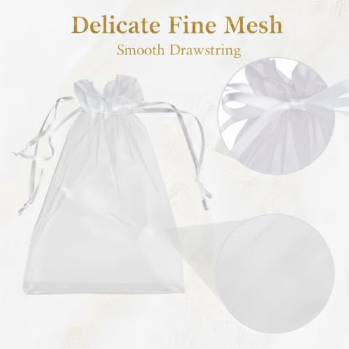 Sukh 100pcs Organza Bags 5''x7'' - White Sheer Mesh Drawstring Bags for Jewelry, Soap, Fruits, Candy, Small Gift Bags for ...