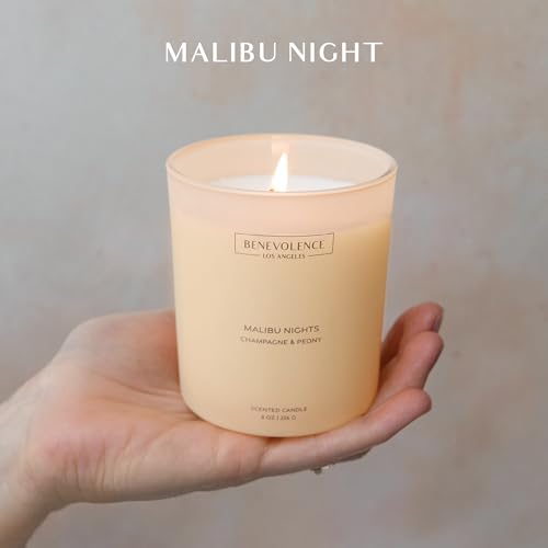 Champagne & Peony – Benevolence LA Scented Candle | 8oz, 45-Hour Burn | Natural Soy Wax, Cotton Wick | Romantic & Elegant ...