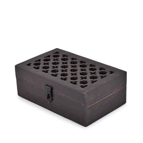 BHAVATU Mango Wood Decorative Wooden Box with Hinged Lid Ideal for Keepsakes, Trinkets, Jewelry and Other Stash (8" x 5" x...