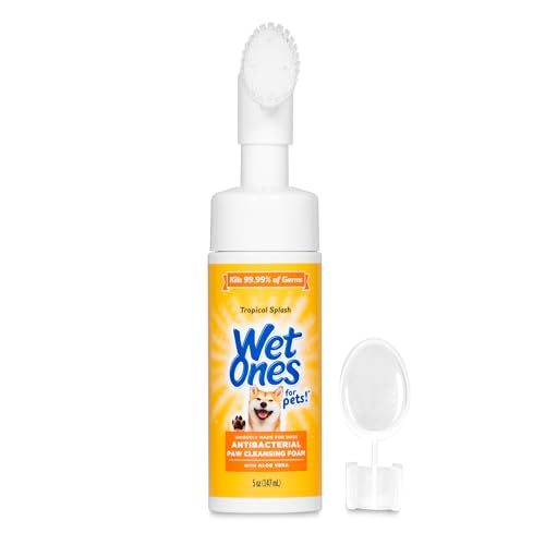Wet Ones for Pets Antibacterial Dog Paw Cleaner with Built-in Scrubber Brush, Tropical Splash Scent - Foaming Cleanser for...