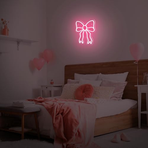 Retisee Pink Bow LED Neon Sign Bedroom Women Room Neon Light Sign Coquette Aesthetic Home Wall Preppy Dorm Beauty Room Sal...