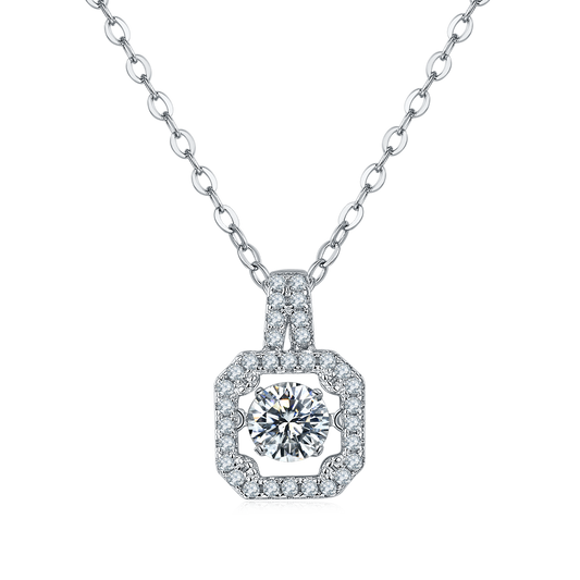 S925 Sterling Silver 0.5ct D Color VVS1 Moissanite Square Halo Necklace 45cm Platinum Plated GRA Certified Gift Box