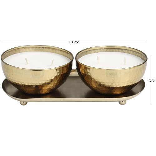 Deco 79 Metal Decorative Candle Egyptian Mint Scented Hammered 12 oz 2 Wick Aromatherapy Candle with White Wax, Set of 2 W...