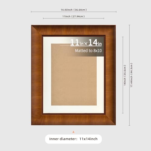 BWPFRAME 11x14 Picture Frame Matted to 8x10, Minimalist Style, Solid Wood, Walnut Brown Frame with Smooth Satin Finish, Pl...