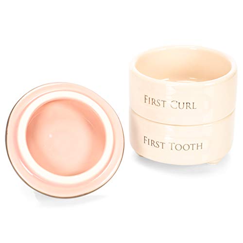 DEMDACO First Tooth and Curl Pink Ceramic Stoneware Children's Stackable Keepsake Box