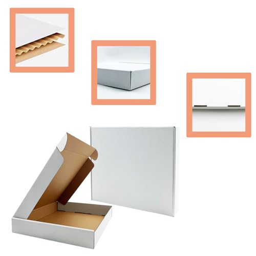 13x11x2 Inches Shipping Boxes Set of 25,White Corrugated Mailing Cardboard Box Literature Mailer for Packing Small Busines...