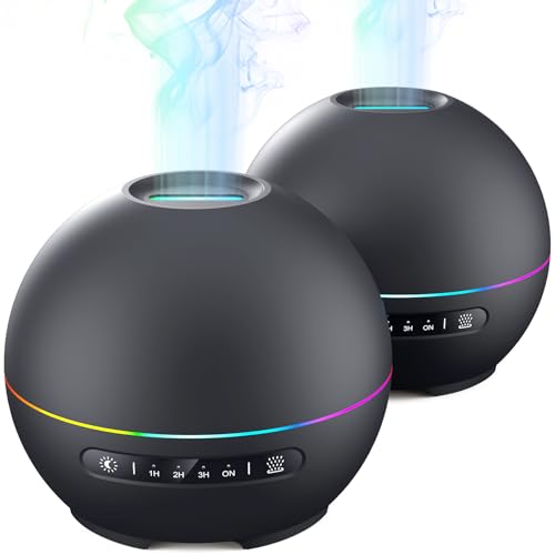 THIMONES 2 Pack Essential Oil Diffuser for Home - 200ml Ultrasonic Aromatherapy Diffuser with 4 Timers & 7 Colors Night Li...