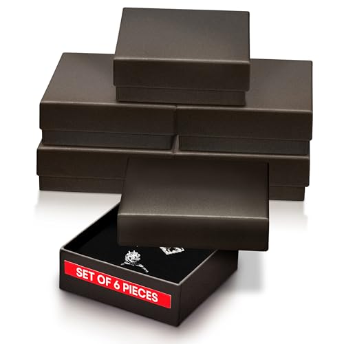 Dawhud Direct Small Jewelry Box - 6-Pack Cardboard Small Gift Boxes with Lids and Black Cushion - Ideal for Earrings, Brac...