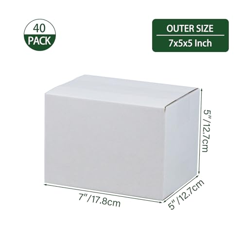 HESESOH 7x5x5 Inches Shipping Boxes Set of 40, White Corrugated Cardboard Box Literature Mailer for Packing Small Business