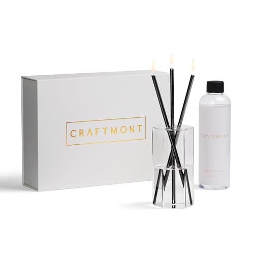 Craftmont Refillable Candle Set - Unscented Paraffin Oil Candles Set with Metal Candlesticks, Glass Vase & Steel Funnel - ...