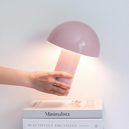 Brightech Celia Mood Lamp – 10" Touch-Controlled Mushroom Table Lamp, Cordless & Dimmable LED, Portable & Rechargeable Bed...