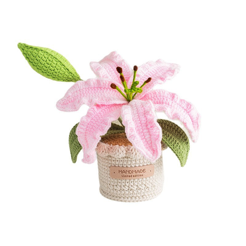 Hand-knitted Lily Yarn Potted Flower Bouquet Ornament Yarn Planter Gift